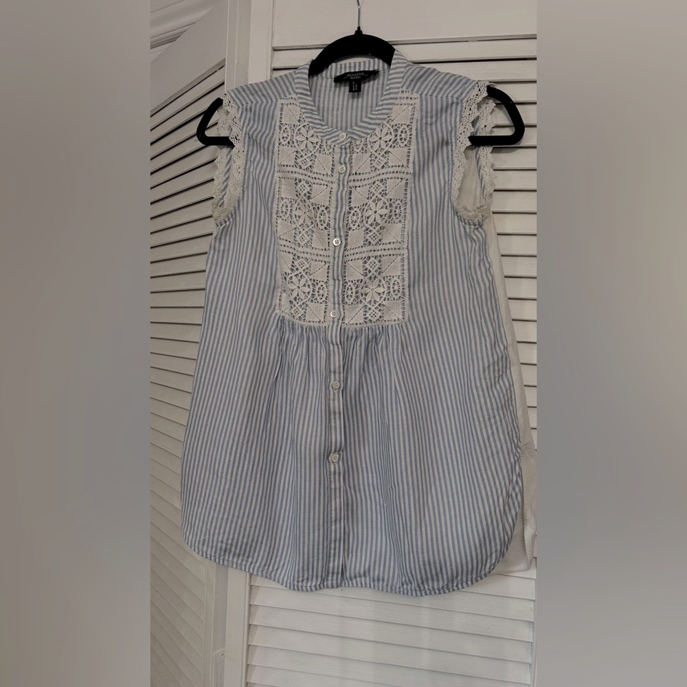 MaxMara Blue and White Lace Accent Blouse